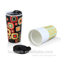 HJBD507-299 bonechina ceramic DOUBLE WALL CUP with plastic lid